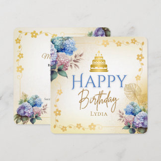 Elegant Personalized Hydrangea Flat Birthday Karte