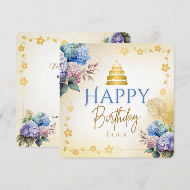 Elegant Personalized Hydrangea Flat Birthday Karte (Vorne/Hinten)