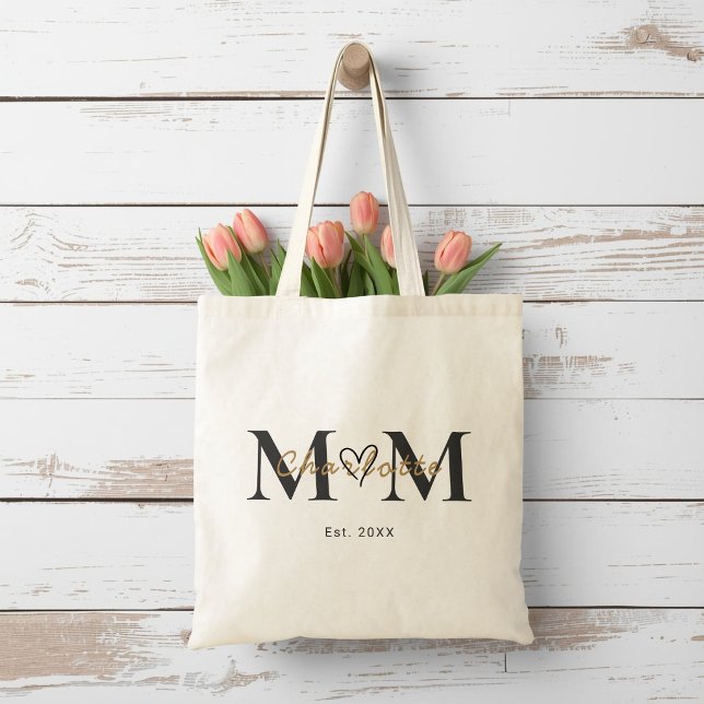 Elegant Personalized Mom Name Est Year Tote Bag Tragetasche (Von Creator hochgeladen)