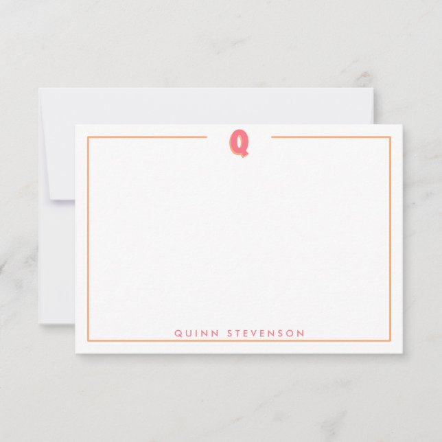 Elegant Personalized Monogram 3D Letter Q Initial  Mitteilungskarte (Vorderseite)