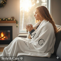 Elegant Personalized Monogram Date Sherpa Blanket