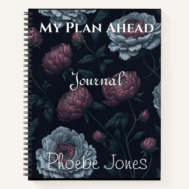 Elegant Personalized Name Peonies Journal Notebook Notizbuch (Vorderseite)