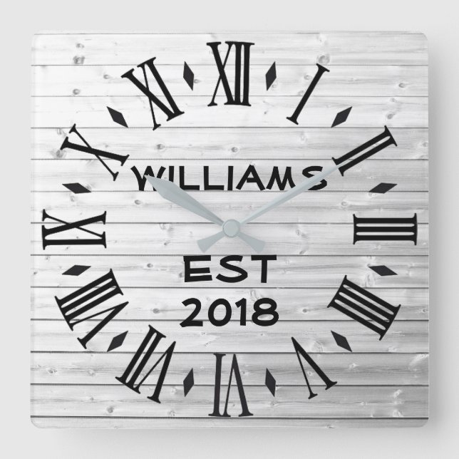 Elegant Personalized Rustic White Wood Quadratische Wanduhr (Vorderseite)