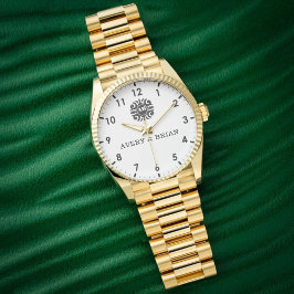 Elegant Personalized White & Black Monogram custom Armbanduhr