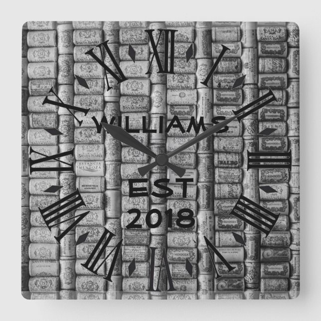 Elegant Personalized Wine Cork Quadratische Wanduhr (Vorderseite)