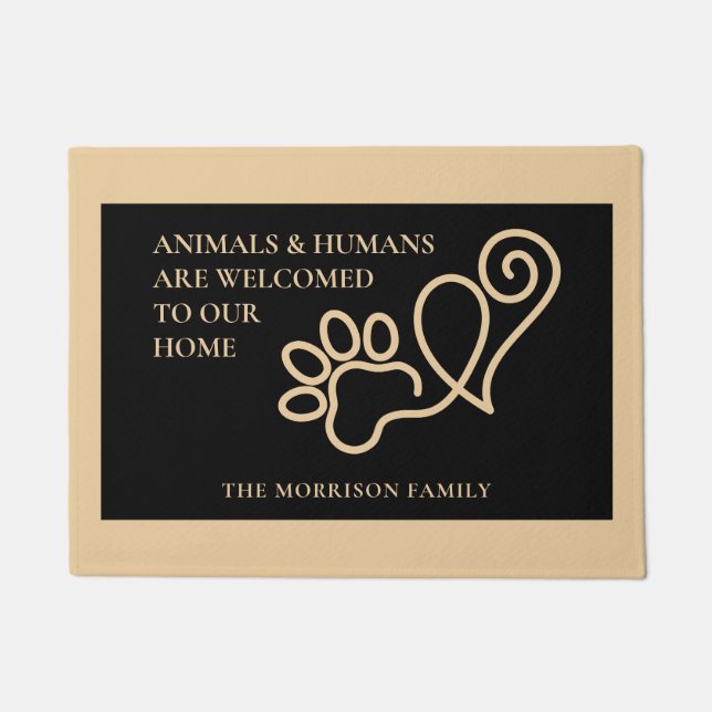 Elegant Pet Paw Print & Heart Fußmatte (Vorderseite)