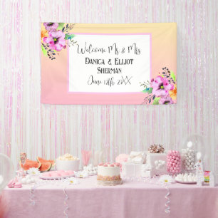 Elegant Petunias Floral Wedding Willkommen Herr un Banner