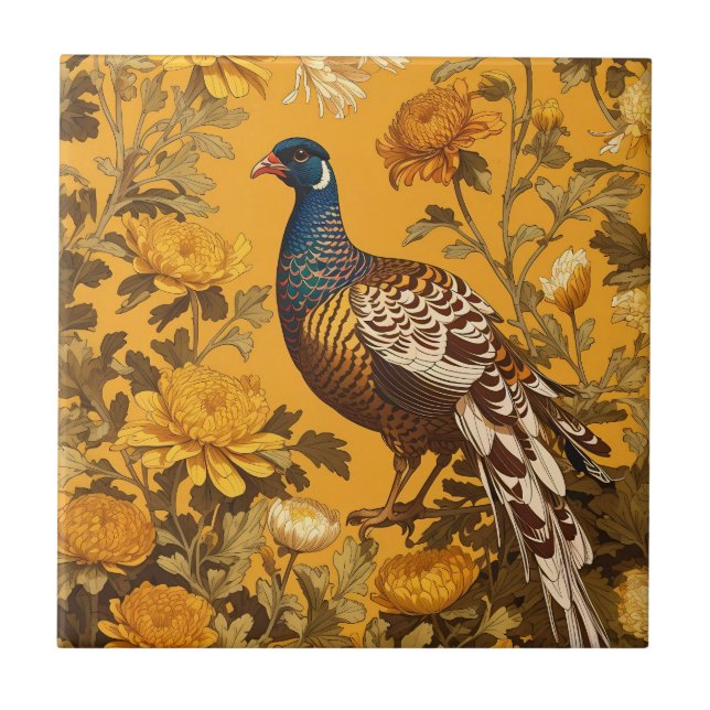 Elegant Pheasant William Morris Inspiriert Fliese (Vorderseite)