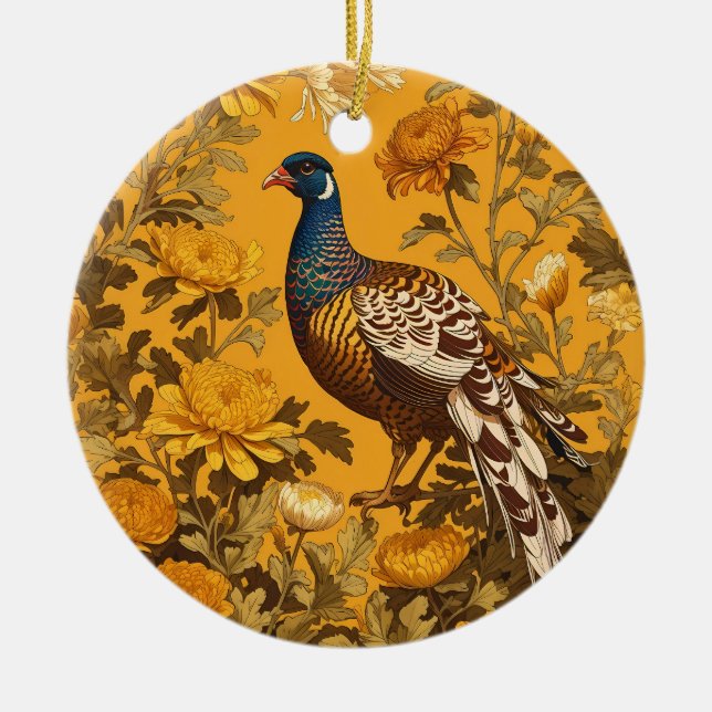 Elegant Pheasant William Morris Inspiriert Keramik Ornament (Vorne)