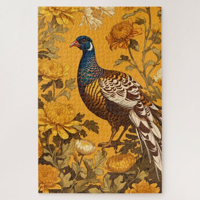 Elegant Pheasant William Morris Inspiriert Puzzle (Vertikal)