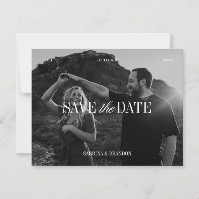 Elegant Photo Black & White Save the Date Card (Vorderseite)