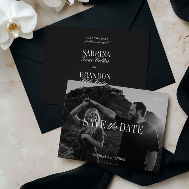 Elegant Photo Black & White Save the Date Card (Von Creator hochgeladen)