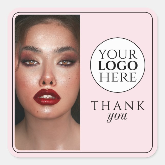 Elegant Photo Blush Pink Logo Thank You Makeup Quadratischer Aufkleber (Vorderseite)