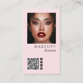 Elegant Photo Blush Pink QR Code Social Makeup Visitenkarte