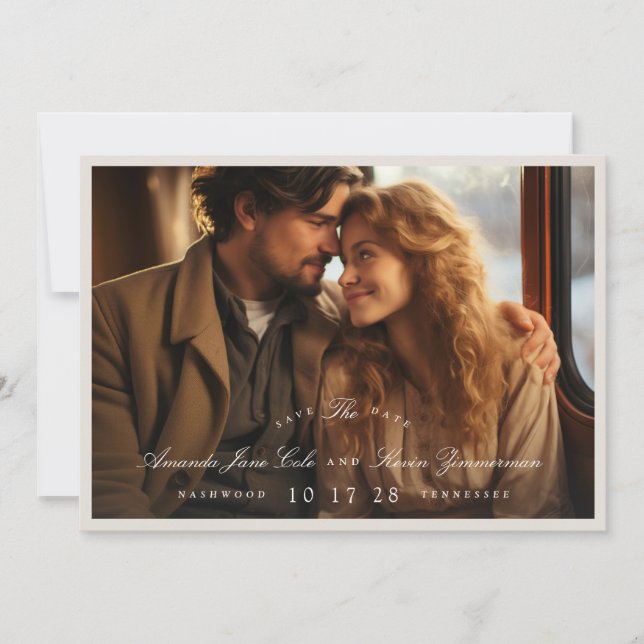 Elegant Photo Calligraphy Wedding Save The Date (Vorderseite)