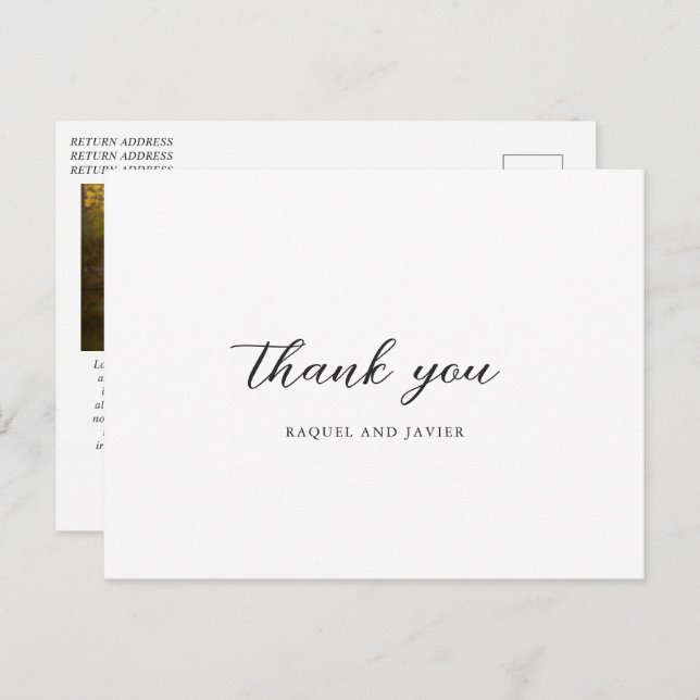 Elegant Photo Classic Wedding Thank You Postkarte (Vorne/Hinten)