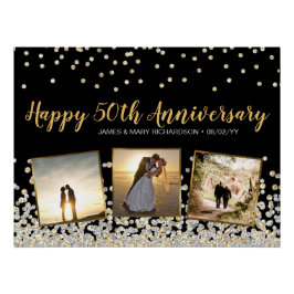 Elegant Photo Collage Silver Gold 50th Anniversary Poster