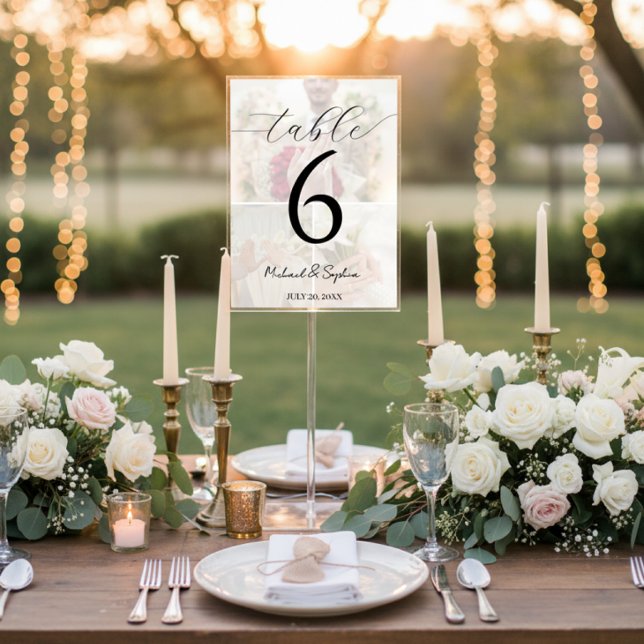 Elegant Photo Collage Wedding Table Number Card Tischnummer (Von Creator hochgeladen)