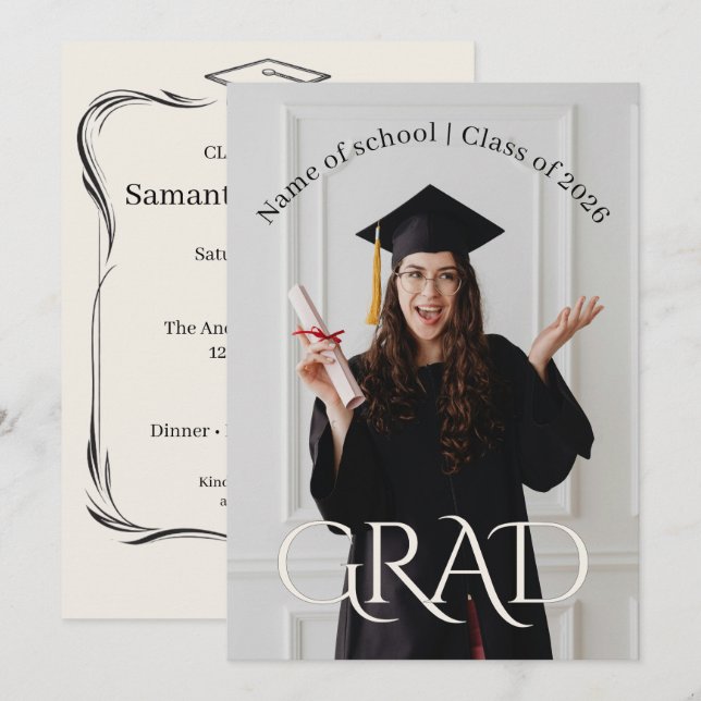 Elegant Photo Grad Party | Modern Minimalist Grad  Einladung (Vorne/Hinten)