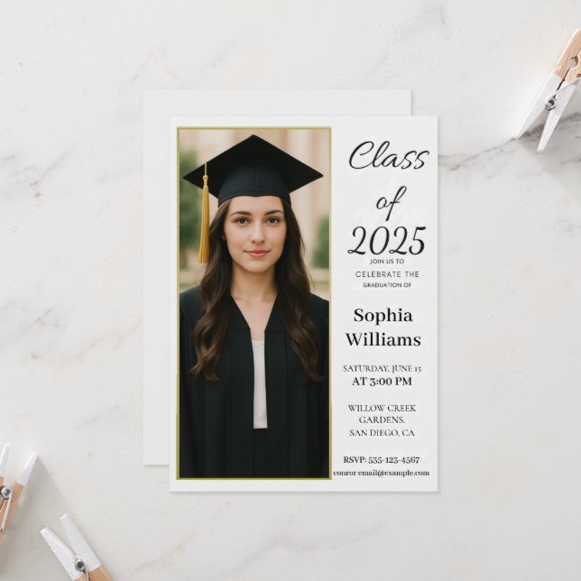 Elegant Photo Graduation Invitation –Class of 2025 Einladung (Vorderseite/Rückseite Beispiel)