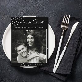 Elegant Photo Minimalist Black White Save the Date Postkarte