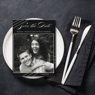 Elegant Photo Minimalist Black White Save the Date Postkarte