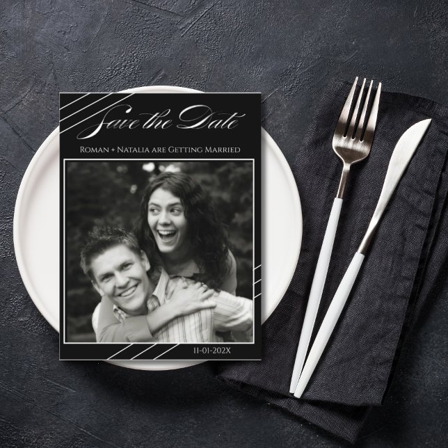 Elegant Photo Minimalist Black White Save the Date Postkarte (Von Creator hochgeladen)