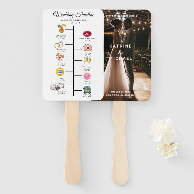 Elegant Photo Modern Wedding Program Hand Fan Fächer (Vorne und Hinten)