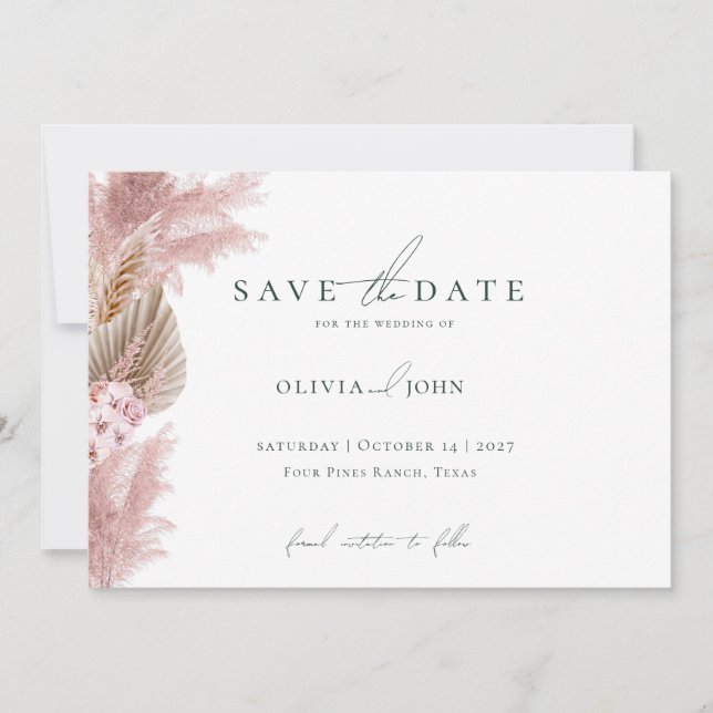 Elegant Photo Pampas Grass Wedding Save the Date  (Vorderseite)