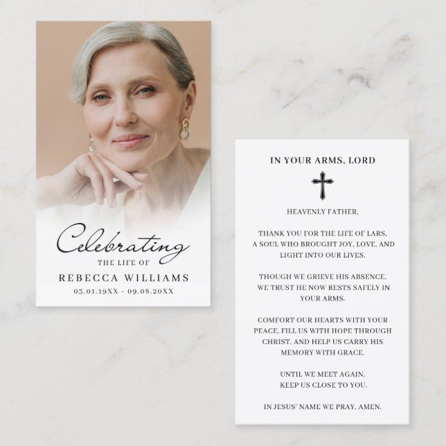 Elegant Photo Prayer Memorial Sympathy Cards Visitenkarte (Vorne/Hinten)