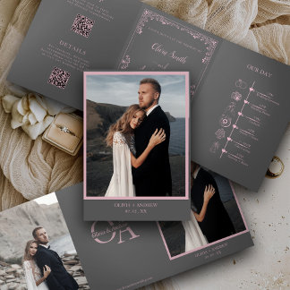 Elegant Photo QR code All in one RSVP wedding Dreifach Gefaltete Einladung