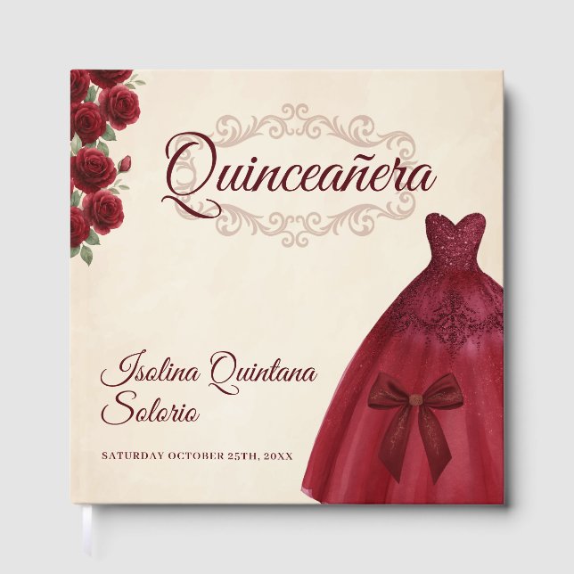 Elegant Photo Quinceanera 15th birthday Burgundy  Gästebuch (Vorderseite)
