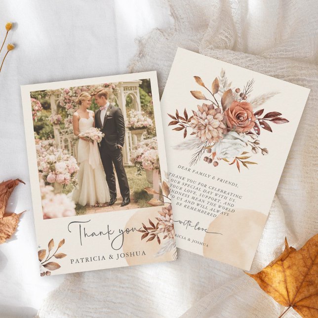Elegant Photo Rustic Autumn Wedding Thank You Card Dankeskarte (Von Creator hochgeladen)