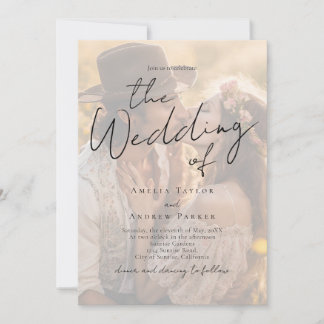 Elegant Photo Script Calligraphy QR Code Wedding Einladung