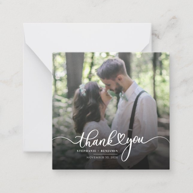 Elegant Photo Script Wedding Thank You Mitteilungskarte (Vorderseite)