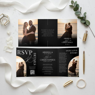 Elegant Photo Tri-Fold Wedding Invitation Dreifach-gefaltete Programmkarte