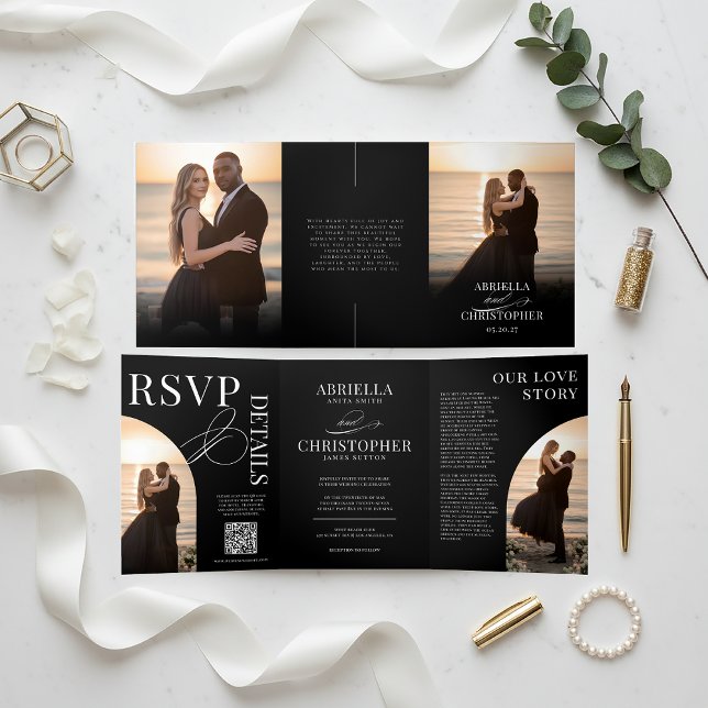 Elegant Photo Tri-Fold Wedding Invitation Dreifach-gefaltete Programmkarte (Elegant Photo Wedding Invitation | Wedding Book Invitation)