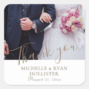 Elegant Photo Wedding Thank you Favor Quadratischer Aufkleber