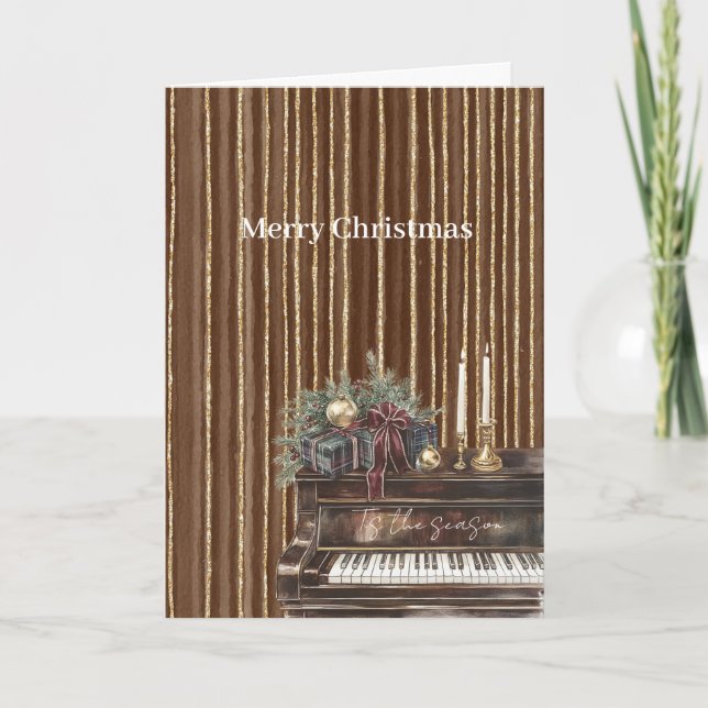 Elegant Piano Gold Brown Stripes Christmas Karte (Vorderseite)