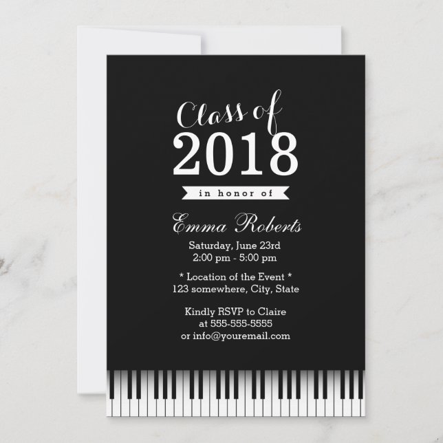 Elegant Piano Keys Music School Graduation Party Einladung (Vorderseite)