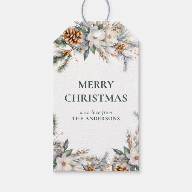 Elegant Pine Tree Grüne | Dark Green Christmas Geschenkanhänger (Vorderseite)