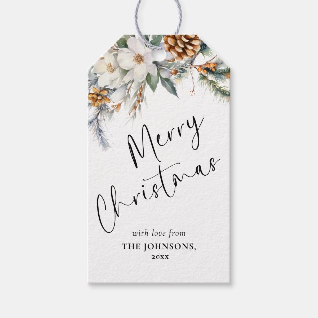 Elegant Pine Tree Grüne | Gold Weihnachten Geschenkanhänger (Vorderseite)