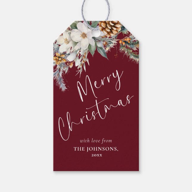 Elegant Pine Tree Grüne | Rotes Weihnachtsfest Geschenkanhänger (Vorderseite)