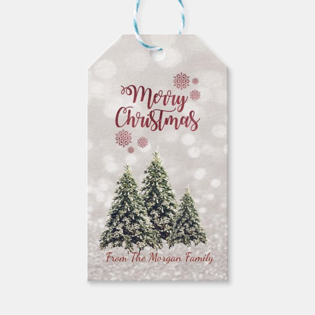 Elegant, Pine Trees, Glittery Bokeh Geschenkanhänger (Vorderseite)