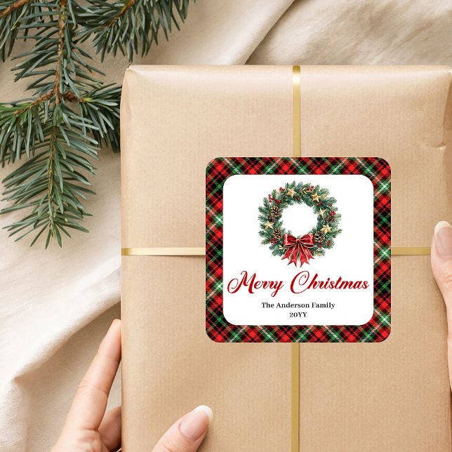 Elegant Pine Wreath Christmas Sticker Personalized (Elegant Pine Wreath Christmas Sticker Personalized)