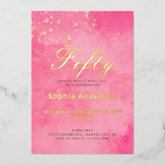 Elegant Pink 50. Geburtstag Folieneinladung