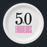 Elegant Pink 50. Geburtstagsparty Pappteller<br><div class="desc">Feiern Sie mit diesem eleganten 50. Geburtstagsdesign 50. Elegantes Typografie-Design mit 50 und Fabulous in heißen rosa und schwarzen Text.</div>
