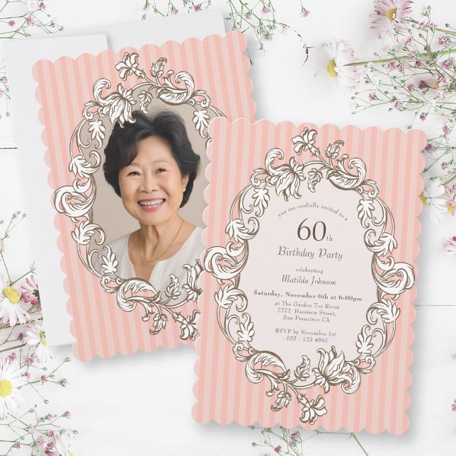 Elegant Pink 60. Geburtstagsparty Einladung (Elegant Pink 60th Birthday Party Invitation)