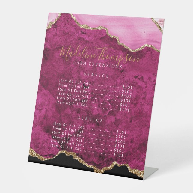 Elegant Pink Agate Geode Marble Services Price Sockelschild (Vorderseite)