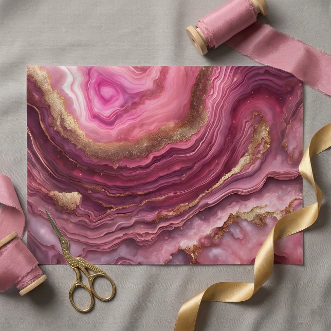 Elegant Pink Agate Marble Gold Glitter Geode Seidenpapier (Von Creator hochgeladen)